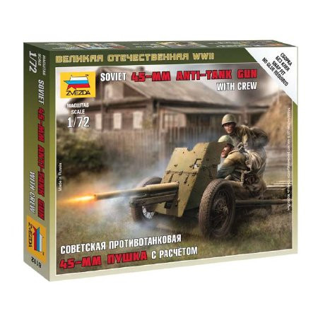 Zvezda Soviet 45 mm Anti-Tank Gun with Crew  makett figura 1:72 (6112)