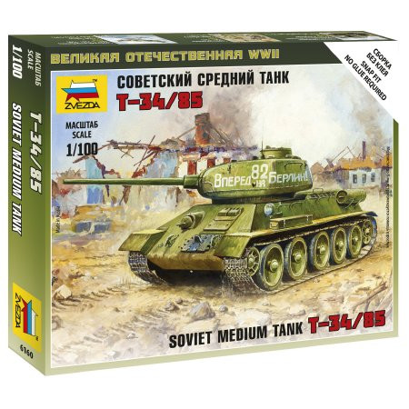 Zvezda Soviet Tank T-34/85 Military small sets  1:100 makett harcjármű (6160)