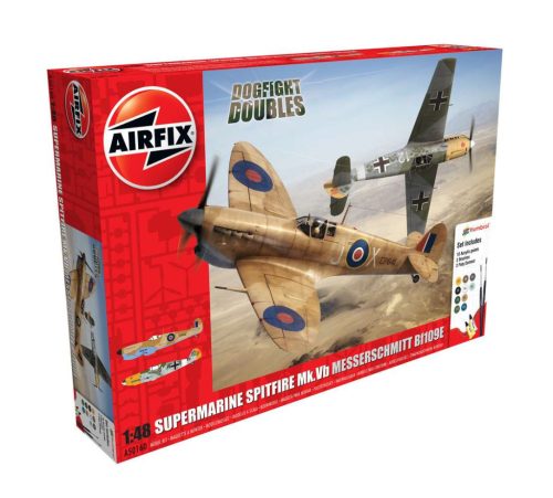 Airfix Spitfire Mk.Ia Messerschmitt Bf109E-4 1:48 makett készlet festékkel, ragasztóval (A50160)