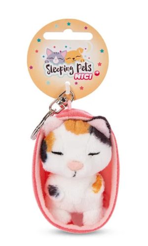 NICI kulcstartó Sleeping Kitty 8cm háromszínű, kosár barack színű