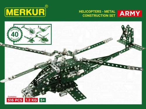 Merkur helikopter készlet, 515 db, 40 modell fémépitő játék