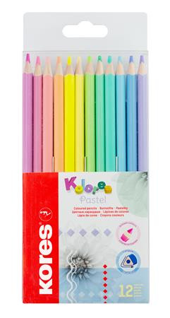 Színes ceruza készlet, háromszögletű, KORES "Kolores Pastel", 12 pasztell szín