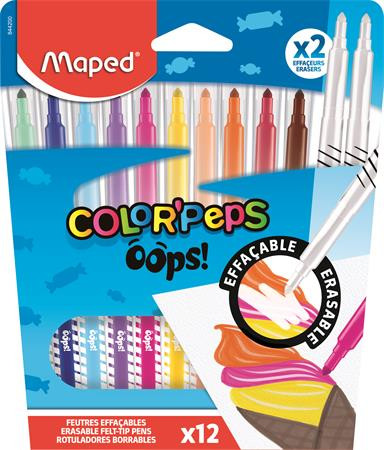 Filctoll készlet, 3,6 mm, törölhető, MAPED "Color'Peps Oops!", 10+2 különböző szín