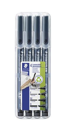 Alkoholos marker készlet, OHP, STAEDTLER "Lumocolor® 31", 4 különböző vonalvastagság, fekete