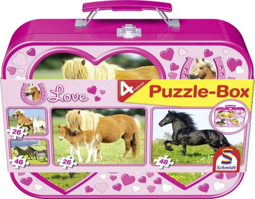 Lovak 2x26,2x48 db, Fém kofferben (55588) Pferde, Puzzle-Box / Horses, Puzzle-Box