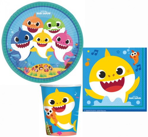 Baby Shark Music party szett 32 db-os 23 cm-es tányérra