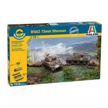 Italeri: M4A3 75 mm Sherman tank makett ragasztóval, 1:72