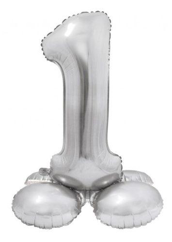 Ezüst 1-es Silver szám fólia lufi talppal 72 cm