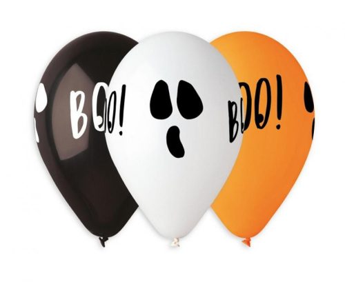 Halloween BOO léggömb, lufi 5 db-os 13 inch (30 cm)