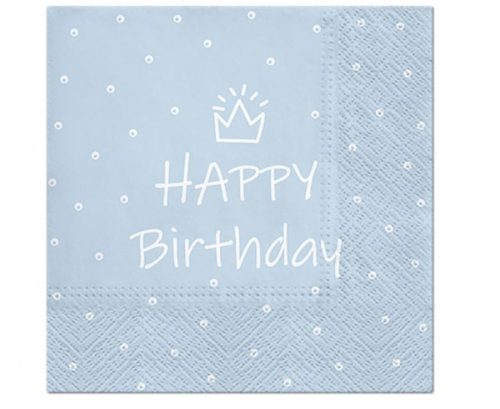 Happy Birthday Kék Light Blue szalvéta 20 db-os 33x33 cm