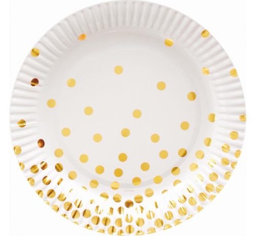 Arany pöttyös Gold Dots papírtányér 6 db-os 18 cm