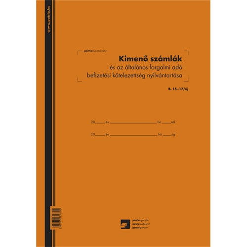 Kimenő számlák és az általános forgalmi adó befizetési kötelezettség nyilvántartó 50 lapos füzet 3 Áfás 240x340 mm