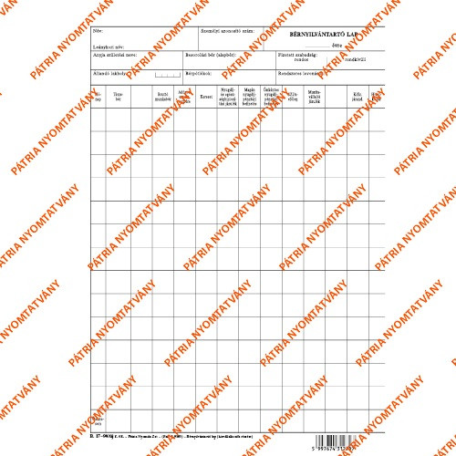 Bérnyilvántartó lap (kisvállalkozók részére) A/4 álló