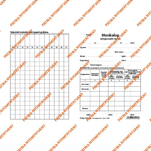 Munkalap erőgépvezetők részére szabadlap A/5 álló