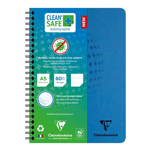 Spirálfüzet Clairefontaine Clean'Safe A/5 60 lapos vonalas antimikrobiális