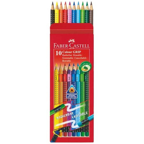 Színes ceruza Faber-Castell  Grip 2001 10 db színes radírral