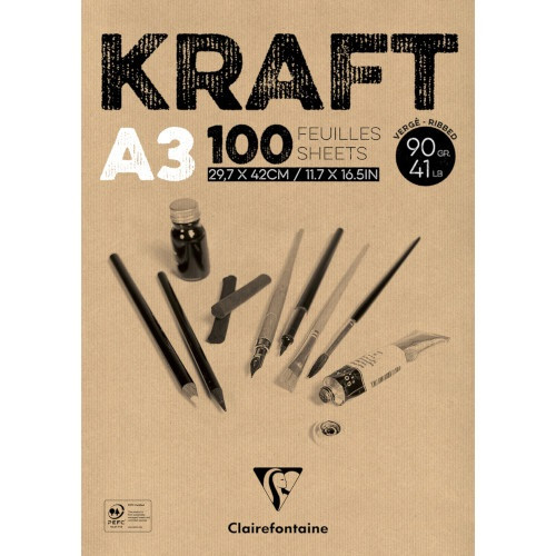 Művészeti rajztömb Clairefontaine Kraft A/3 100 lap 90g ragasztott