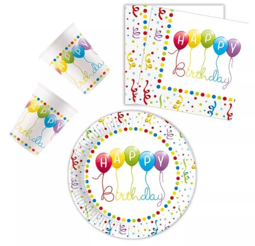 Happy Birthday Streamers party szett 36 db-os 23 cm-es tányérral