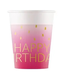 Happy Birthday Golden Pink papír pohár 8 db-os 200 ml FSC