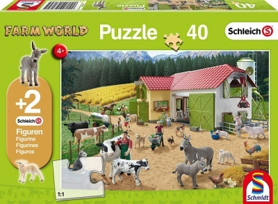 Egy nap a farmon 40 db-os puzzle + 2db Schleich figura