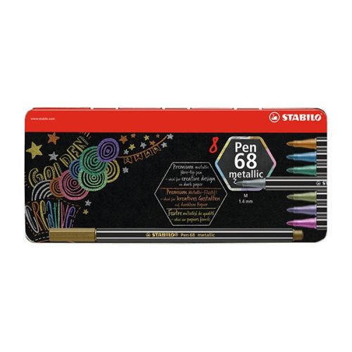 Filctoll STABILO Pen 68 metallic 8 db-os fémdobozban