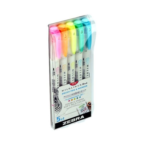 Ecsetfilc kétvégű ZEBRA Mildliner Fluorescent 5db-os szett