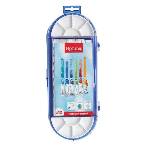 Tempera OPTIMA 10 ml színes színkeverő palettával 10db-os készlet